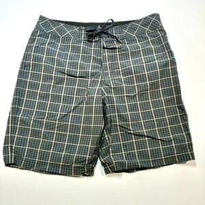 PrAna Swim Trunks Drawsting Gray Plaid Print Unlined Size 30